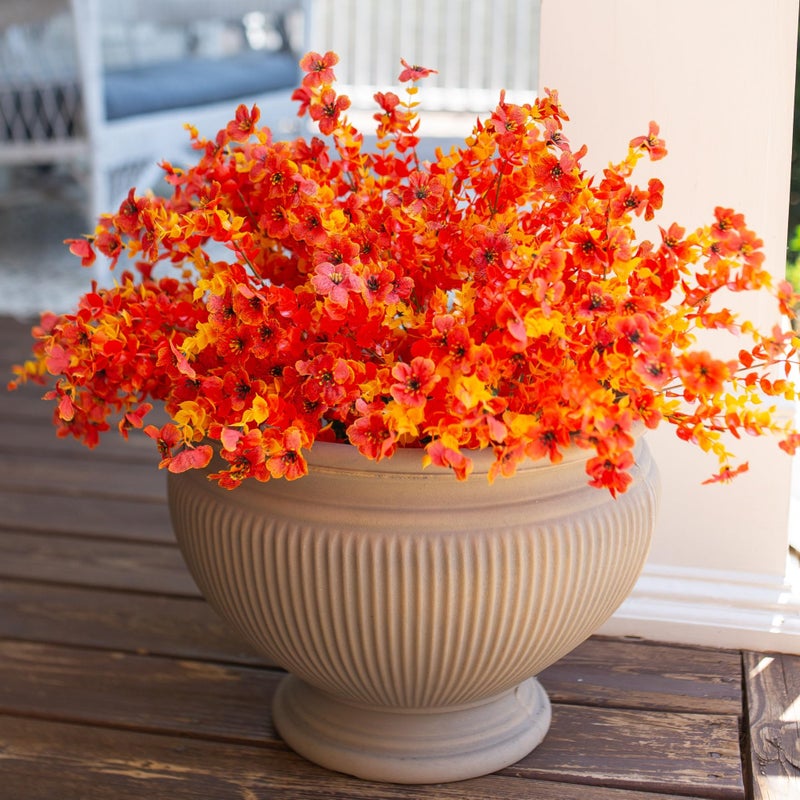Ivydale Artificial Fake Fall Flower Plants for Outdoor Outside  12 Bundles Faux Silk Orange Mums UV Resistant Look Real for Autumn Planter Home Porch Patio Garden Yard - Image 2