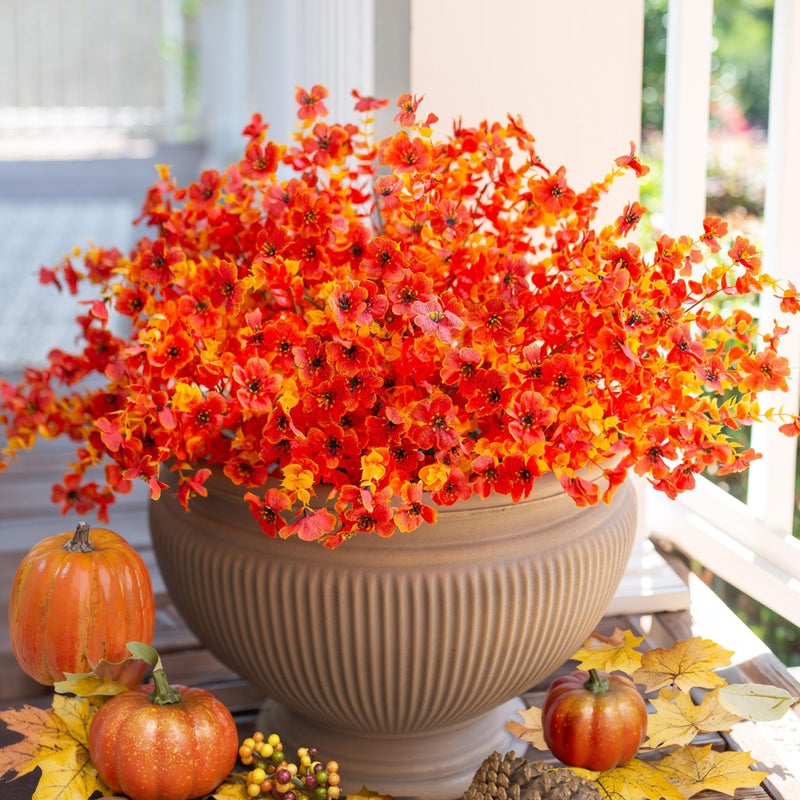 Ivydale Artificial Fake Fall Flower Plants for Outdoor Outside  12 Bundles Faux Silk Orange Mums UV Resistant Look Real for Autumn Planter Home Porch Patio Garden Yard - Image 1