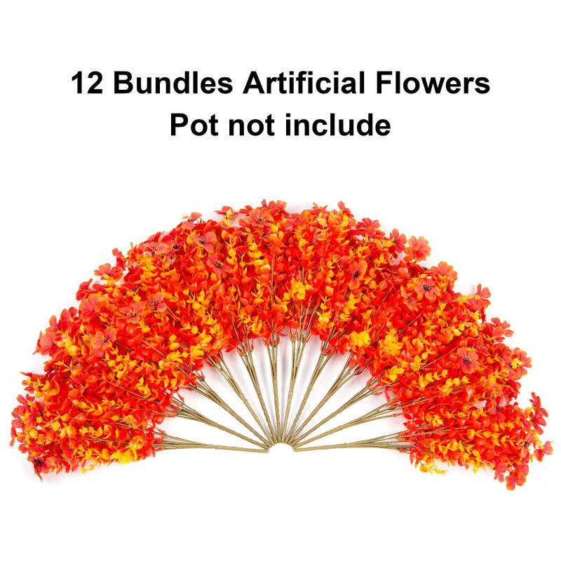 Ivydale Artificial Fake Fall Flower Plants for Outdoor Outside  12 Bundles Faux Silk Orange Mums UV Resistant Look Real for Autumn Planter Home Porch Patio Garden Yard - Image 5