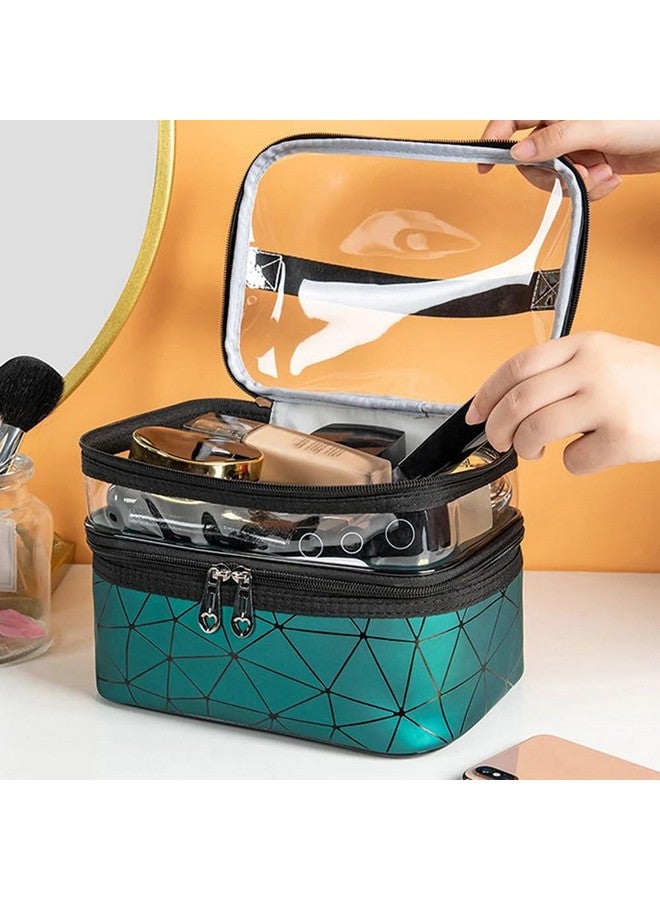 ACHARAJ Makeup Bags Double Layer Large Clear Travel Cosmetic Case Toiletry Bag Water-Resistant for Women Girls (Green) - Image 5