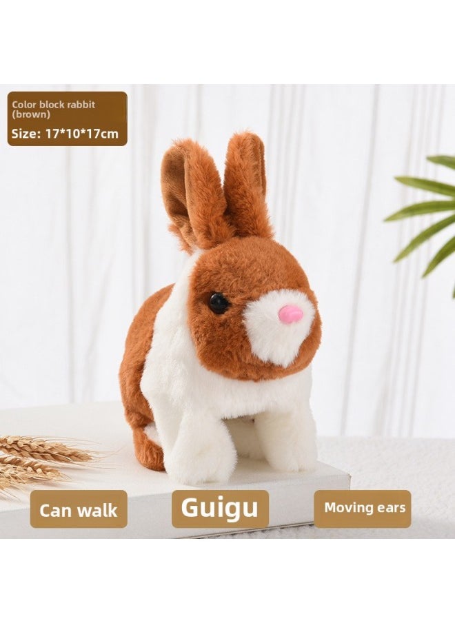 Cross Border Easter My Realistic Bunny Toy Plush Electric White Rabbit-Colour:Color Block Rabbit (brown)  - Image 1