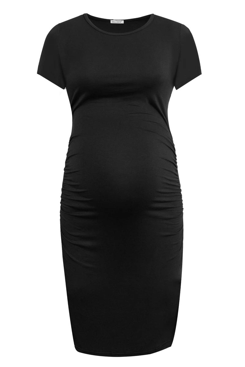 Smallshow Women's Short Sleeve Maternity Dress Ruched Pregnancy Clothes Small Black - Image 2