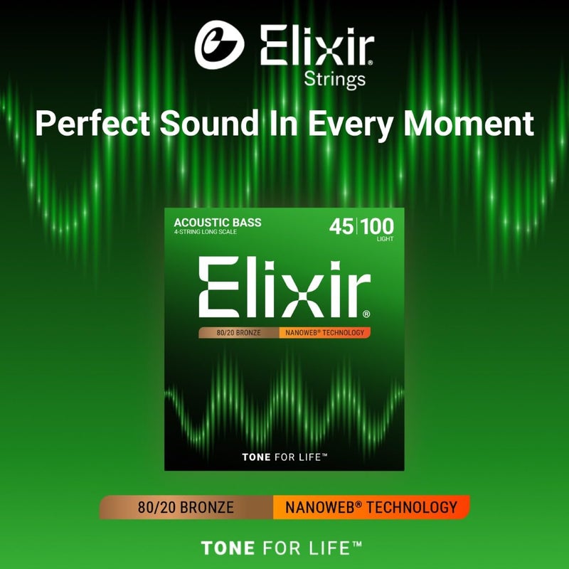 ELIXIR أوتار إلكسير 80/20 برونز أكوستيك 4-وتر بيس مع طلاء NANOWEB، طول طويل، خفيف (.045-.100) - Image 3
