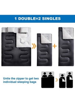 GGEROU Double Sleeping Bag, Ultra-Light Goose Down Sleeping Bag, Lightweight Sleeping Bags for Adults, Cotton Hollow Filled 0-20 Degree, 3.2kg, 230 * 160cm Black  - Image 3