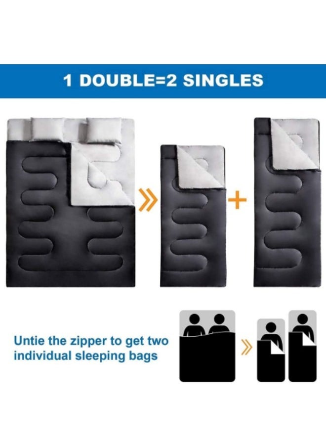 GGEROU Double Sleeping Bag, Ultra-Light Goose Down Sleeping Bag, Lightweight Sleeping Bags for Adults, Cotton Hollow Filled 0-20 Degree, 3.2kg, 230 * 160cm Black  - Image 3
