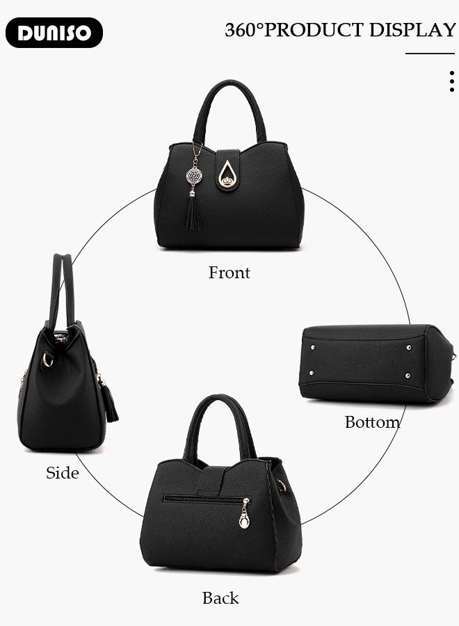 DUNISO Women's Handbag with Removable Shoulder Strap, Soft PU Leather Elegant Tote Bag, Large Capacity Tote Shoulder Bag, Fashion Ladies Satchel Bag for Office Travel Daily - Image 3