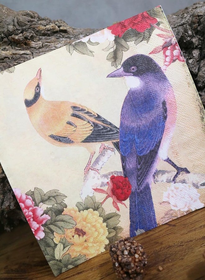 ALINK Decoupage Paper Napkins with Vintage Floral Pattern, Printting Peony Birds Decorative Dinner Tea Party Shower, 20 Count - Image 3