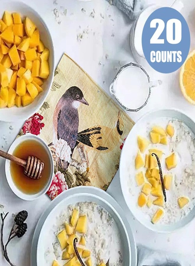 ALINK Decoupage Paper Napkins with Vintage Floral Pattern, Printting Peony Birds Decorative Dinner Tea Party Shower, 20 Count - Image 4