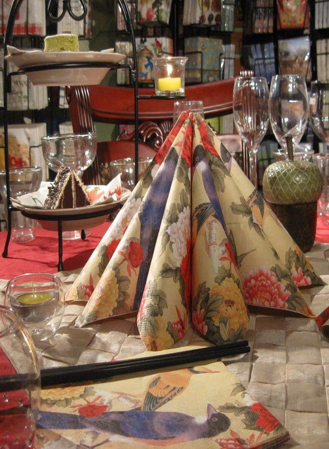 ALINK Decoupage Paper Napkins with Vintage Floral Pattern, Printting Peony Birds Decorative Dinner Tea Party Shower, 20 Count - Image 2