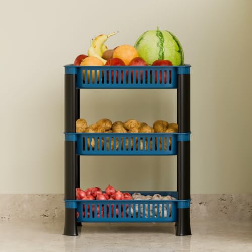 Biltoxi Multipurpose Plastic Storage Rack for Kitchen, Onion Potato Sabji, Fruit Corner Storage Stand Basket, Folding Rack, Countertop Kitchen Organizer Cart, Trolley Rack (3 Layer, Blue) - Image 5