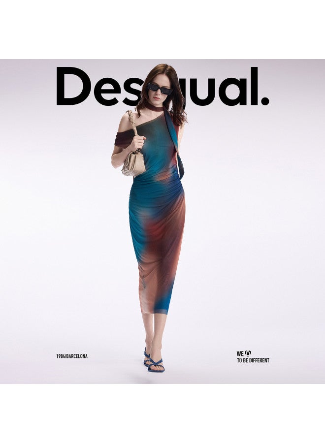DESIGUAL asymmetric Deconstructed Ombre Print Off-shoulder Dress For Ss25 - Image 4