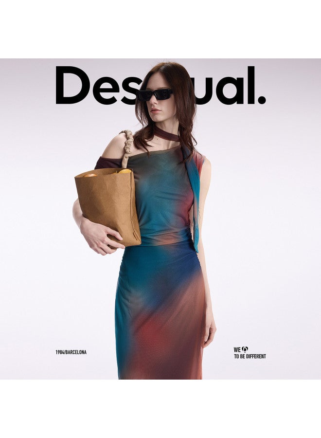 DESIGUAL asymmetric Deconstructed Ombre Print Off-shoulder Dress For Ss25 - Image 3