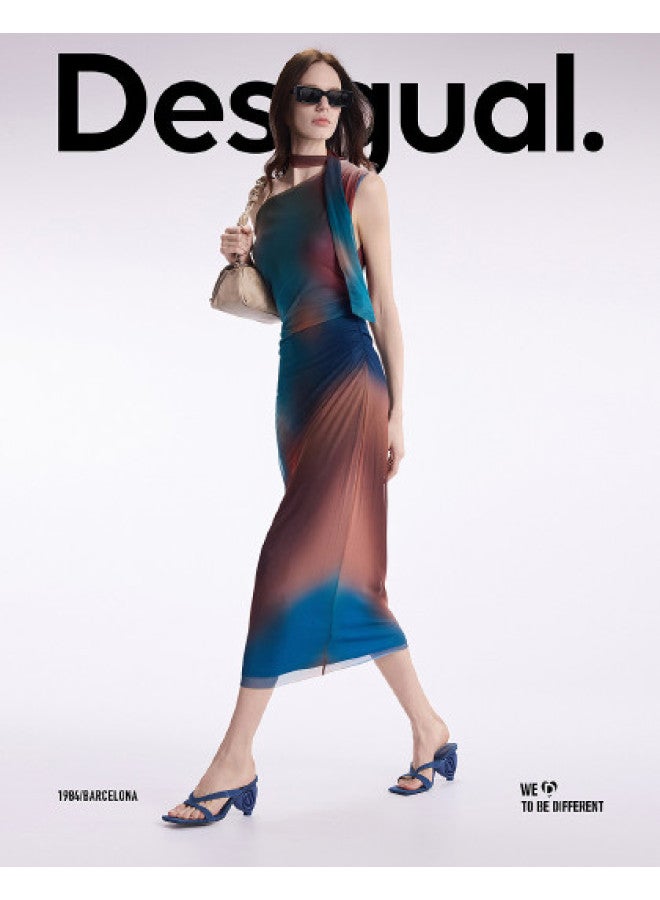 DESIGUAL asymmetric Deconstructed Ombre Print Off-shoulder Dress For Ss25 - Image 1