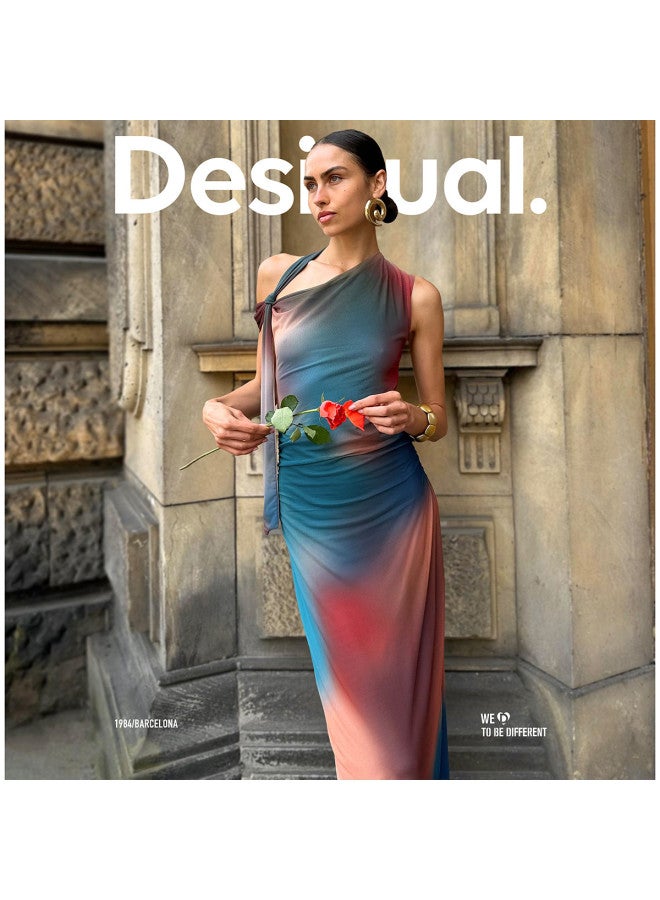 DESIGUAL asymmetric Deconstructed Ombre Print Off-shoulder Dress For Ss25 - Image 5