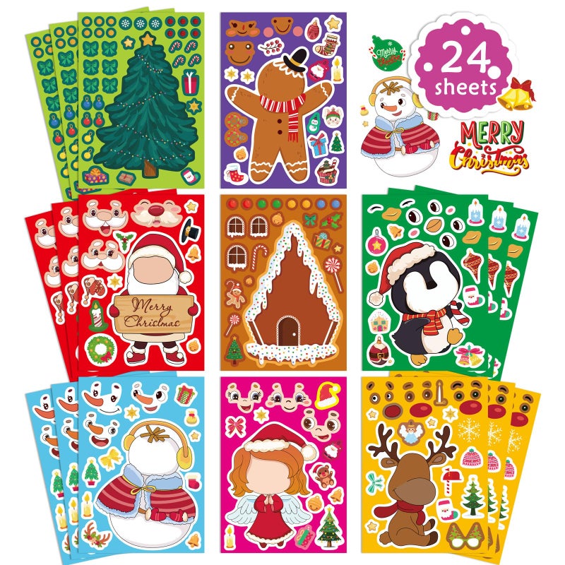 DUJAA 24 Sheets Christmas Stickers for Kids Make Your Own Characters Mix and Match Sticker Make a Face Sticker Christmas Gift for Crafts Xmas Holiday Stickers Party Favor - Image 2