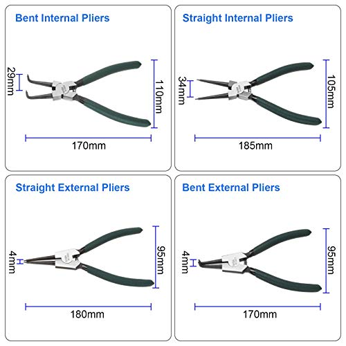 FengWu 4 Piece 7 Inch Internal/External Snap Ring Pliers Set Heavy Duty Circlip Pliers Kit Straight/Bent Jaw Pliers for Ring Remover Retaining and Remove Hoses - Image 2