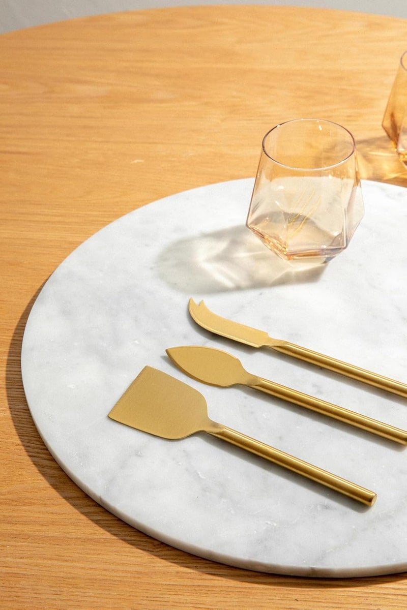 HSHQING Long Handle Gold Cheese Knife Set of 3 Beautiful Appetizers n Charcuterie Utensils Pronged n Flat & Parmesan Knives - Image 2