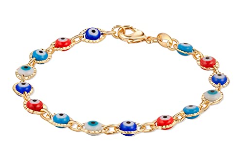 Barzel 18K Gold Plated Multicolored Evil Eye Bracelet for Women - Made in Brazil (Diamond Cut Multicolor) - Image 4