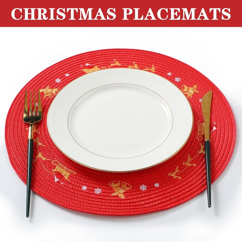 Tioncy تيونسي 6 قطع من المفرش البلاستيكي لعيد الميلاد شكل دائري رقاقات الثلج الحمراء 134 بوصة مفرش الرنة شجرة عيد الميلاد مفرش الطاولة القابل للغسل لمطبخ العطلات - Image 3