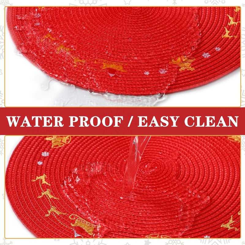 Tioncy تيونسي 6 قطع من المفرش البلاستيكي لعيد الميلاد شكل دائري رقاقات الثلج الحمراء 134 بوصة مفرش الرنة شجرة عيد الميلاد مفرش الطاولة القابل للغسل لمطبخ العطلات - Image 5