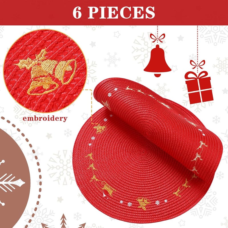 Tioncy تيونسي 6 قطع من المفرش البلاستيكي لعيد الميلاد شكل دائري رقاقات الثلج الحمراء 134 بوصة مفرش الرنة شجرة عيد الميلاد مفرش الطاولة القابل للغسل لمطبخ العطلات - Image 4