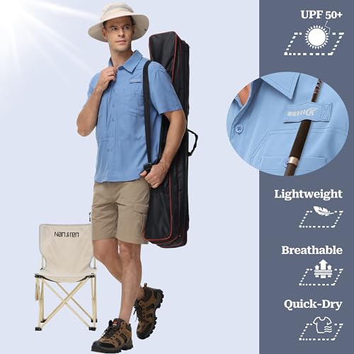 Satankud Men's UPF 50+ Short Sleeve Fishing Shirts Sun Protection Lightweight Hiking Travel Work Button Down Shirt Zipper Pocket (MistBlue,Large) - Image 5