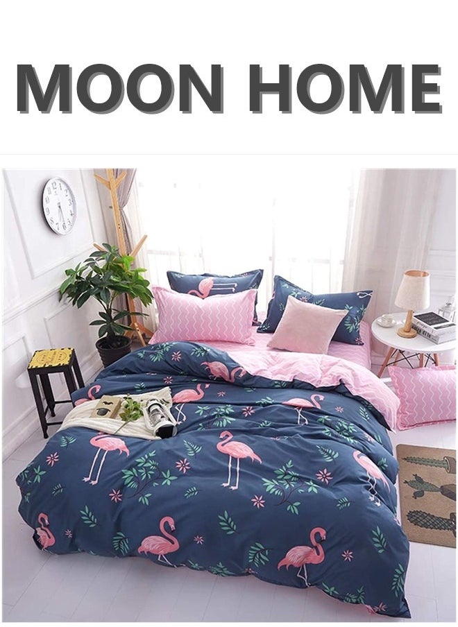 MOON HOME King/Queen/Single size Soft and Breathable Microfiber Hypoallergenic Beautiful Design Duvet Cover Set ,set includes 1 Comforter Cover, 1 Fitted Bedsheet, 4 Pillowcases  - Image 1