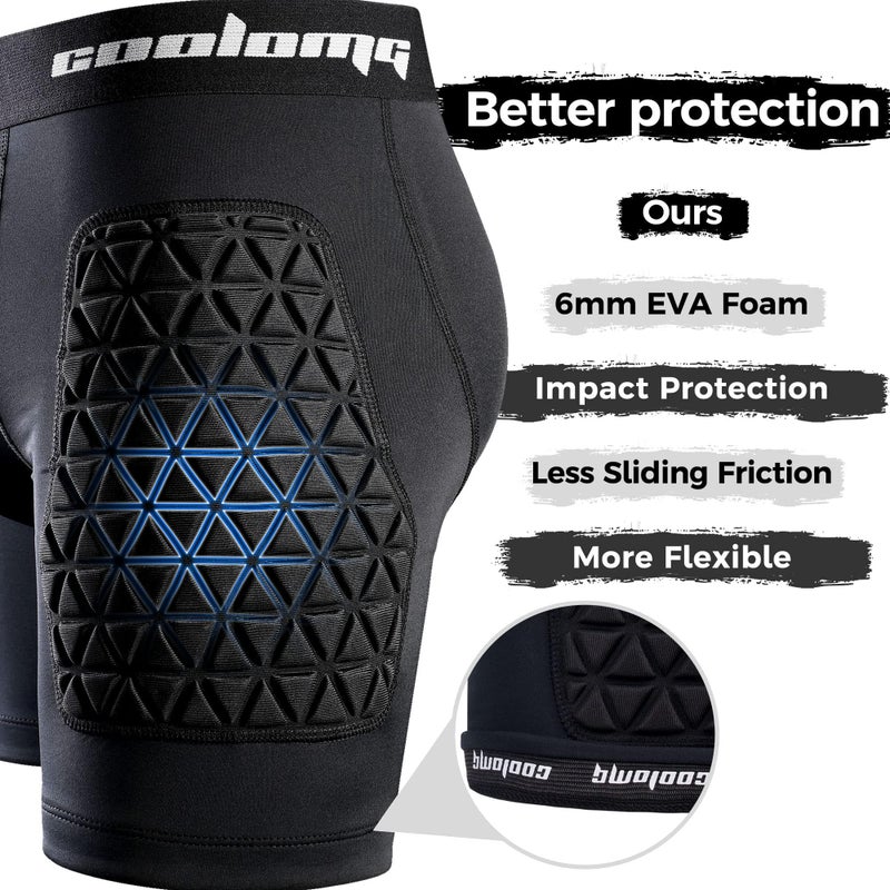 COOLOMG Youth Padded Sliding Shorts with Protective Cup Boys Baseball Compression Shorts Football Lacrosse Slider Black M - Image 3