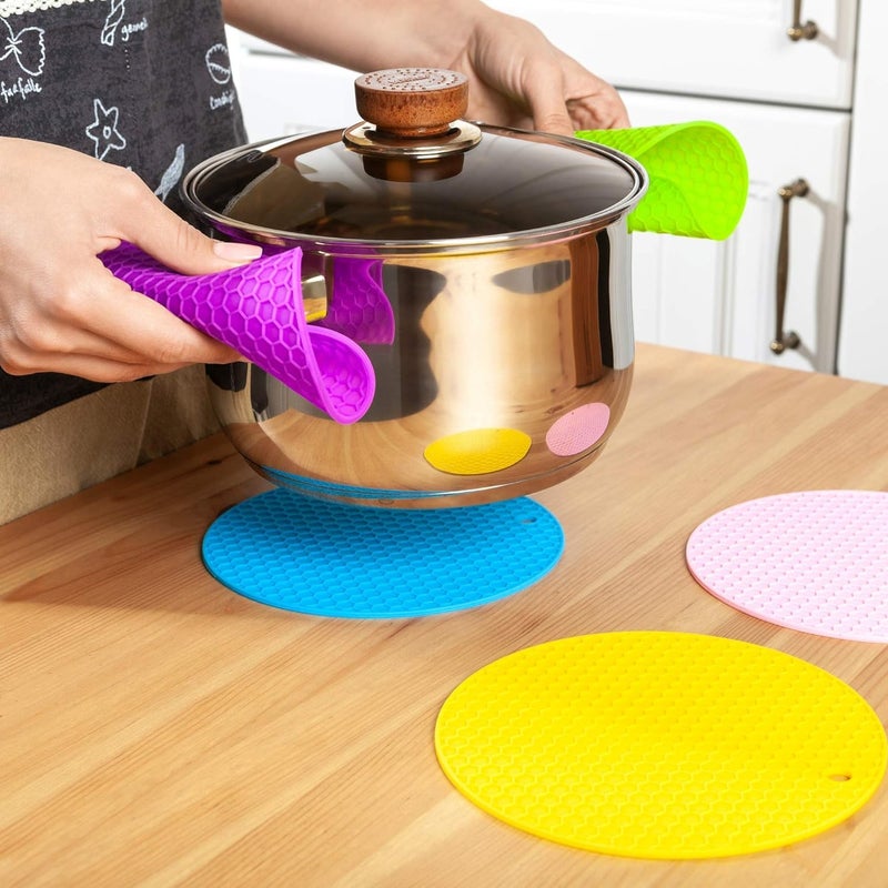 P Plus Fire Silicone Trivets Mat Multipurpose Non Slip Heat Resistant Pot Holder Trivets for Hot Dishes Hot Pads for Kitchen Pot Holders (Multi, Set of 4) - Image 4