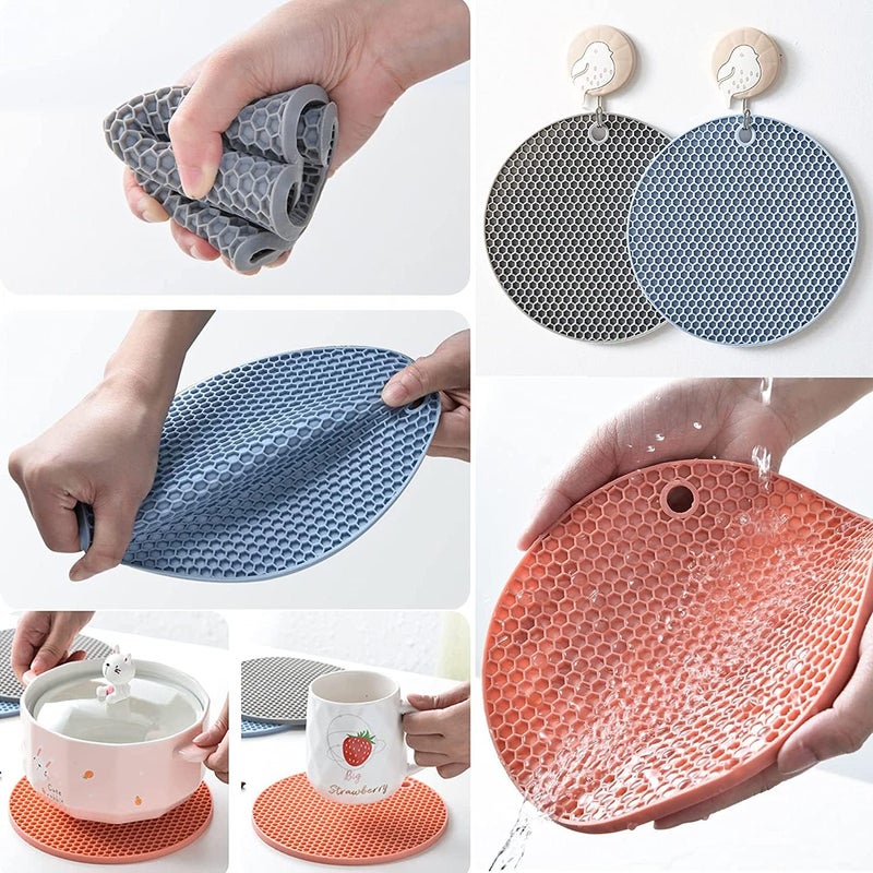 P Plus Fire Silicone Trivets Mat Multipurpose Non Slip Heat Resistant Pot Holder Trivets for Hot Dishes Hot Pads for Kitchen Pot Holders (Multi, Set of 4) - Image 3