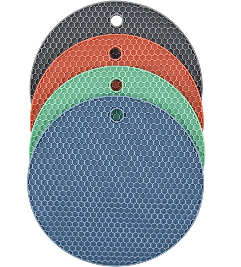 P Plus Fire Silicone Trivets Mat Multipurpose Non Slip Heat Resistant Pot Holder Trivets for Hot Dishes Hot Pads for Kitchen Pot Holders (Multi, Set of 4) - Image 1