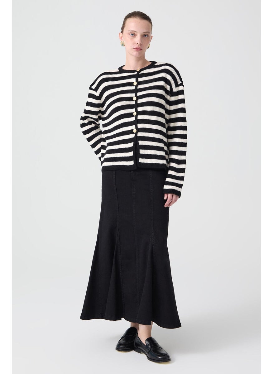 Touche - Gold Buttoned Striped Short Cardigan - Image 1