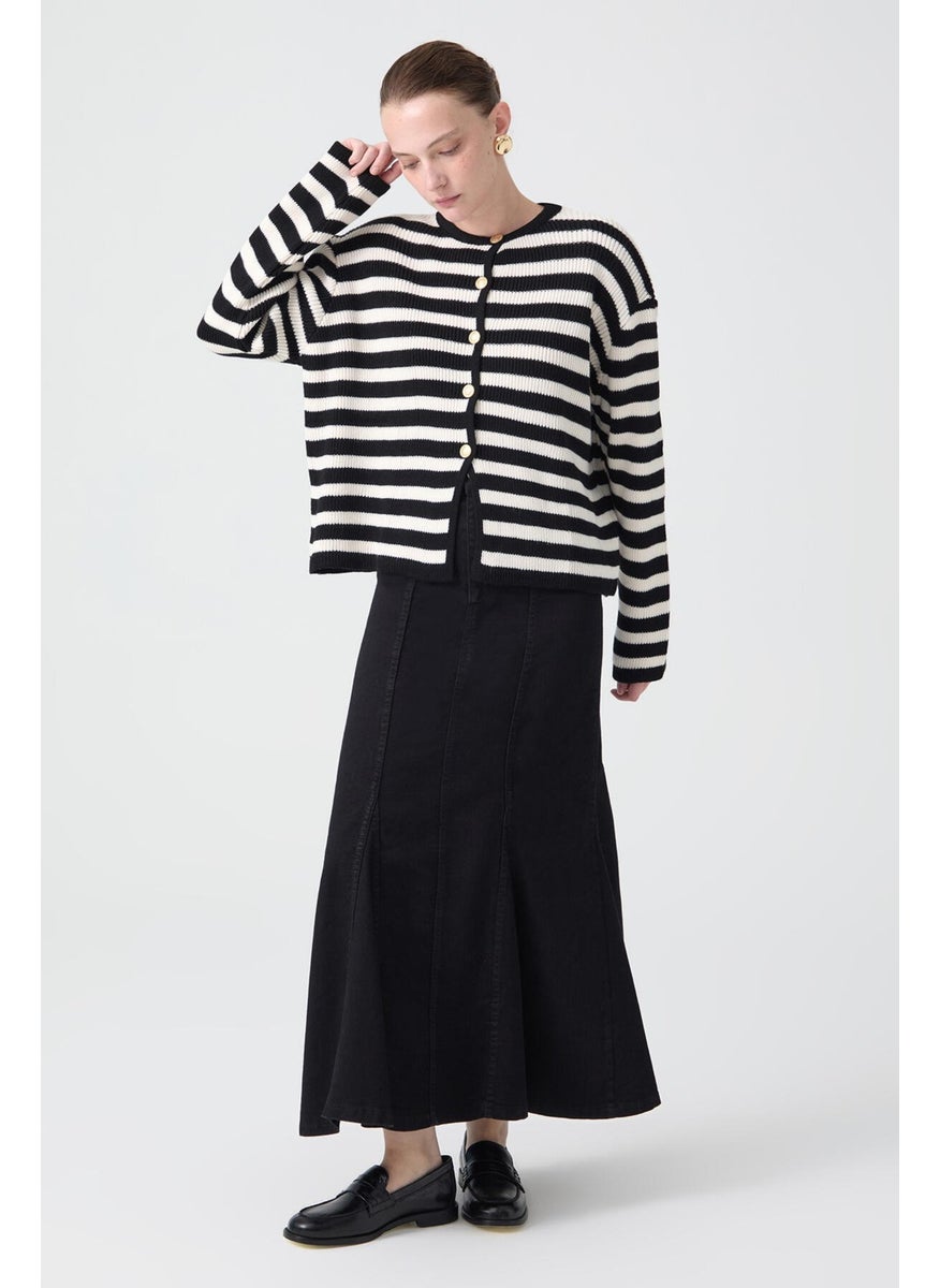 Touche - Gold Buttoned Striped Short Cardigan - Image 1