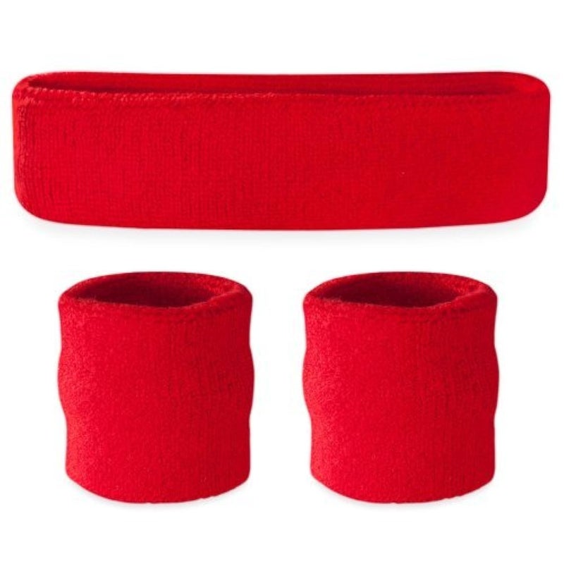 Suddora Sweatbands Set, Moisture Wicking 2 Wristbands and 1 Headband, Breathable Terry Cloth Athletic Bands for Basketball, Tennis, Yoga, Gym, Sweat Bands for Costumes and Cosplay, Red - Image 1