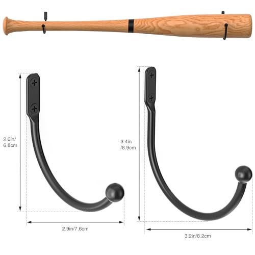 Josmimic Baseball Bat Holder Wall Mount: Black Bat Display Rack, Iron Softball Bat Storage Case, Bat Wall Hanging Hooks for Living Room, Bedroom, Entryway, Garage - Image 4