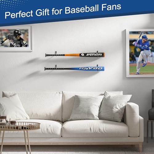 Josmimic Baseball Bat Holder Wall Mount: Black Bat Display Rack, Iron Softball Bat Storage Case, Bat Wall Hanging Hooks for Living Room, Bedroom, Entryway, Garage - Image 5