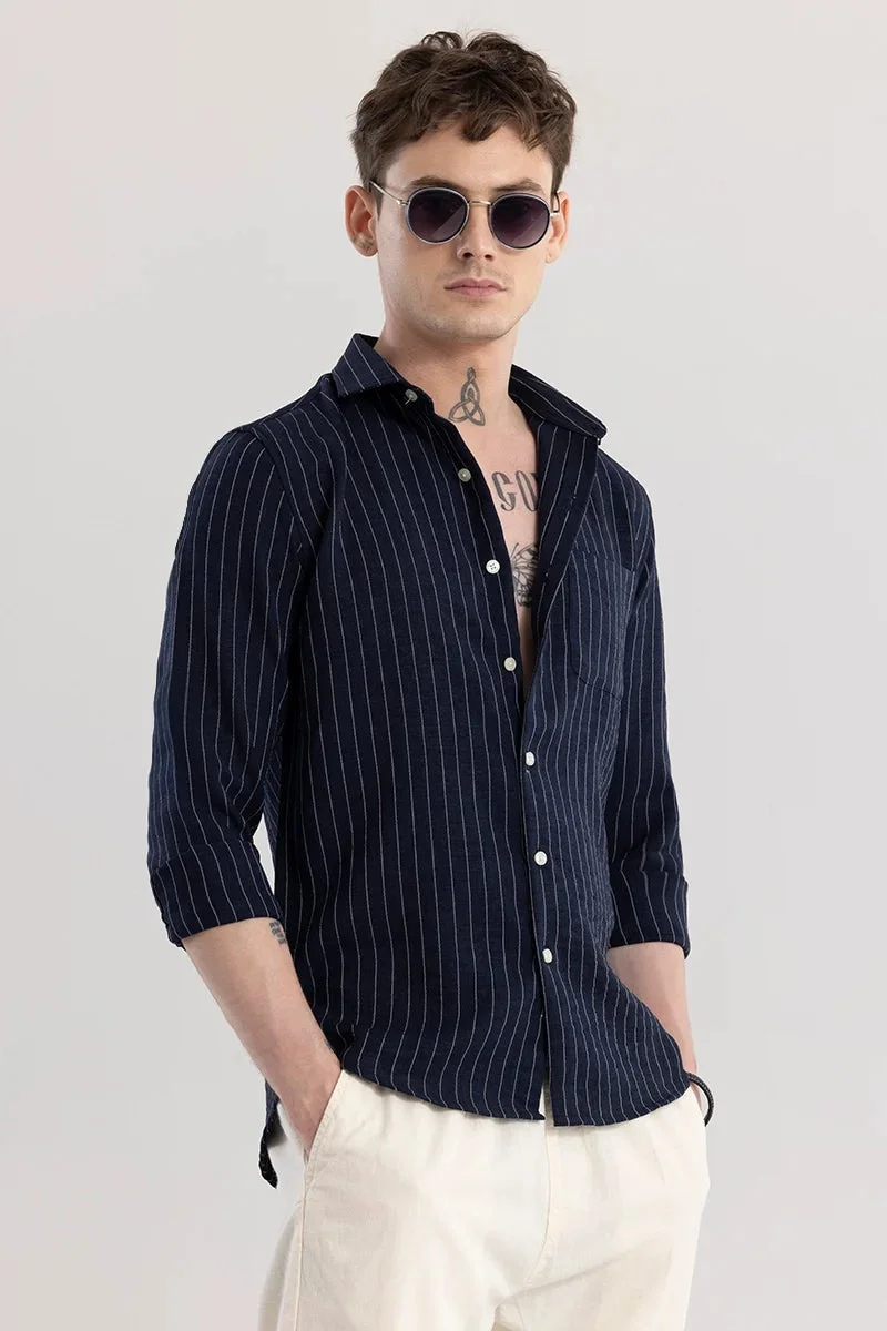 SNITCH Navy Stripes Slim Fit Shirt