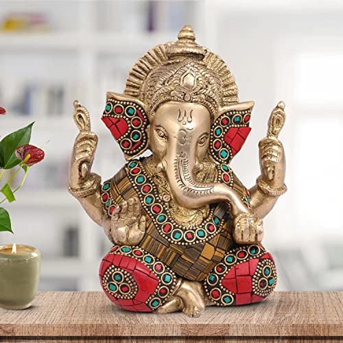 ARTVARKO Brass Lord Ganesha Brass Statue God Ganesh Bhagwan Ganpati Sitting Idol Sculpture Home Décor Murti. 5.5 Inch - Image 1