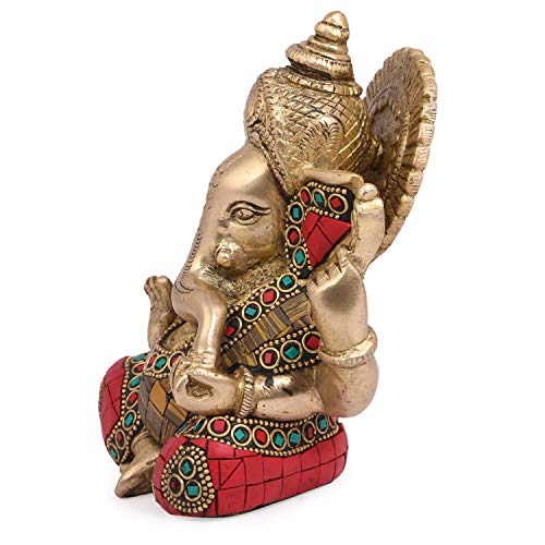 ARTVARKO Brass Lord Ganesha Brass Statue God Ganesh Bhagwan Ganpati Sitting Idol Sculpture Home Décor Murti. 5.5 Inch - Image 4