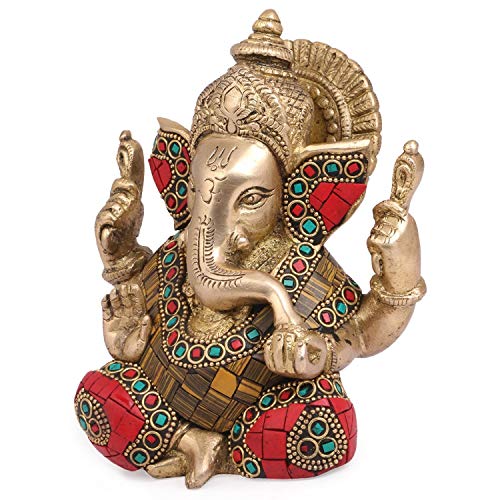 ARTVARKO Brass Lord Ganesha Brass Statue God Ganesh Bhagwan Ganpati Sitting Idol Sculpture Home Décor Murti. 5.5 Inch - Image 3