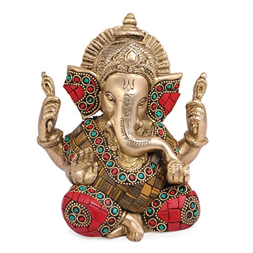 ARTVARKO Brass Lord Ganesha Brass Statue God Ganesh Bhagwan Ganpati Sitting Idol Sculpture Home Décor Murti. 5.5 Inch - Image 2