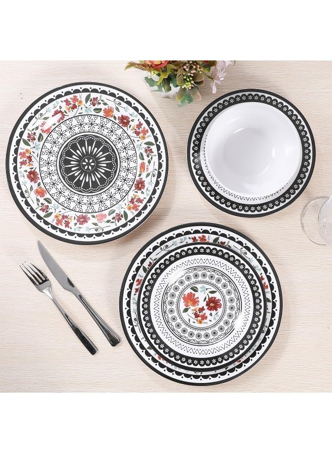 Gofunfun 12Piece Melamine Dinnerware Sets Unbreakable Dinner Dishes Set for Indoor and Outdoor Use Dishwasher Safe Lightweight Dinner Service for 4 Black and White - Image 3