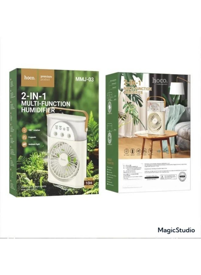 هوكو MMJ-03 جهاز ترطيب محمول متعدد الوظائف 2 في 1 مع مروحة تبريد ودوران 180 درجة، 3 سرعات، مدة استخدام 10 ساعات وإضاءة LED محيطة، خزان مياه سعة 250 مل، يعمل عبر USB - Image 4