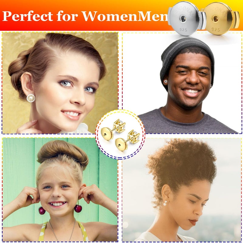 Moconar 14K White Gold Plated Locking Earring Backs for Studs, Hypoallergenic Secure Earring Backs Replacements for Earrings Notch Post 0.027â€˜â€™-0.039â€˜â€™(07mm-10mm) - Image 5