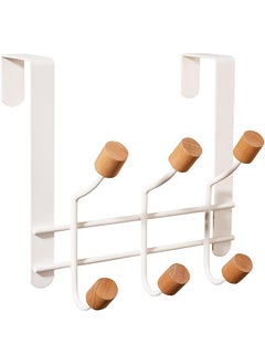 The Bros Over The Door Hooks,Sturdy Metal Over Door Organizer Rack with 6 Wooden Hooks for Hanging Coats Hats Robes Towels,Bathroom Bedroom Door Hangers - White  - Image 1