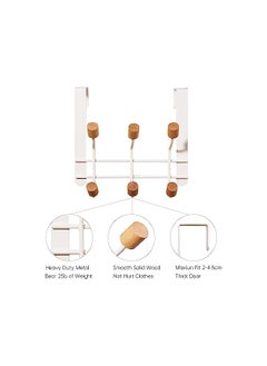 The Bros Over The Door Hooks,Sturdy Metal Over Door Organizer Rack with 6 Wooden Hooks for Hanging Coats Hats Robes Towels,Bathroom Bedroom Door Hangers - White  - Image 4