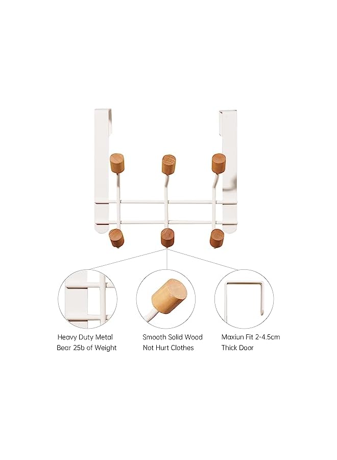 The Bros Over The Door Hooks,Sturdy Metal Over Door Organizer Rack with 6 Wooden Hooks for Hanging Coats Hats Robes Towels,Bathroom Bedroom Door Hangers - White - Image 4