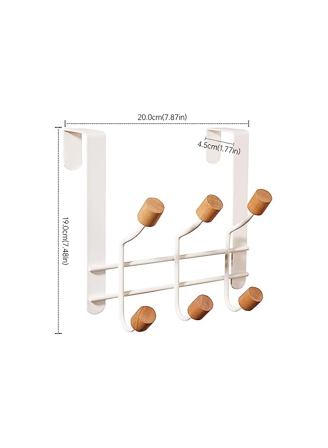 The Bros Over The Door Hooks,Sturdy Metal Over Door Organizer Rack with 6 Wooden Hooks for Hanging Coats Hats Robes Towels,Bathroom Bedroom Door Hangers - White - Image 3