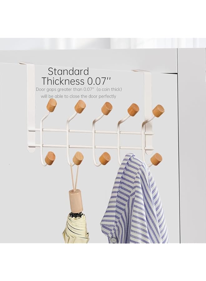 The Bros Over The Door Hooks,Sturdy Metal Over Door Organizer Rack with 6 Wooden Hooks for Hanging Coats Hats Robes Towels,Bathroom Bedroom Door Hangers - White - Image 5