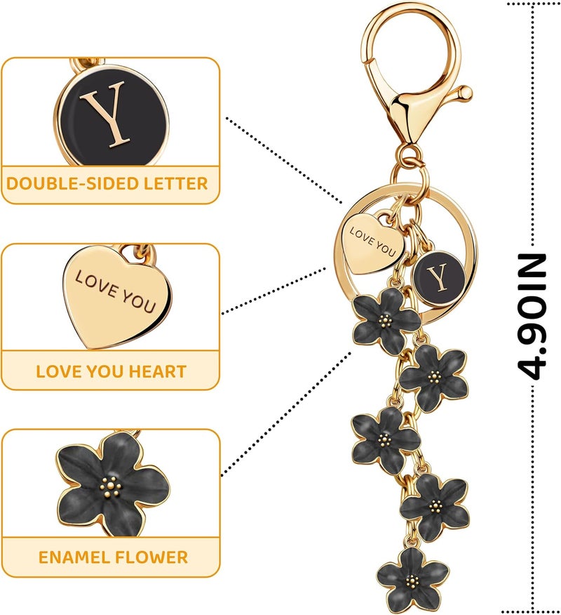Suweibuke Cute Initial Letter Keychain with Love You Heart, Enamel Flower Charm for Key Handbag Backpack - Women Girls Gifts - Image 1